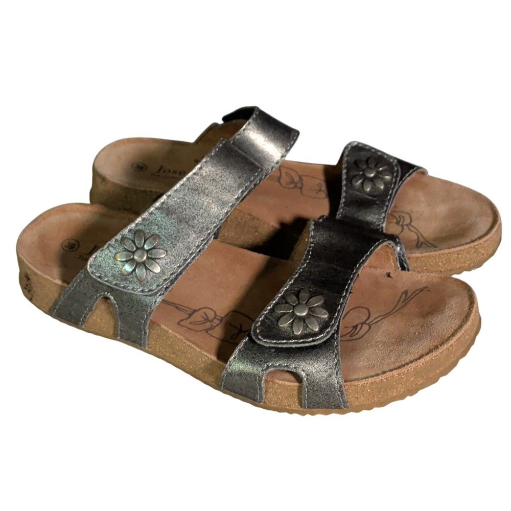 Josef Seibel Tonga 04 Sandals Womens Size 8 EU 39 Silver Slip On Bohemian Boho
